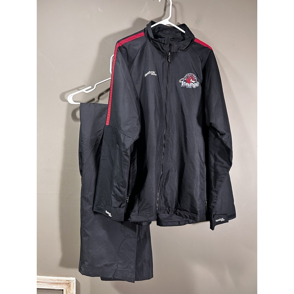 Rockford Icehogs Mens Ice Hockey Warm Up Suit Sz XL Black Jacket Pants 36x32